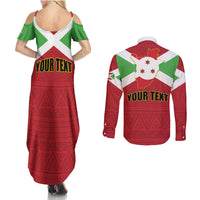 Personalized Burundi Couples Matching Summer Maxi Dress and Long Sleeve Button Shirt Coat Of Arms African Pattern - Wonder Print Shop