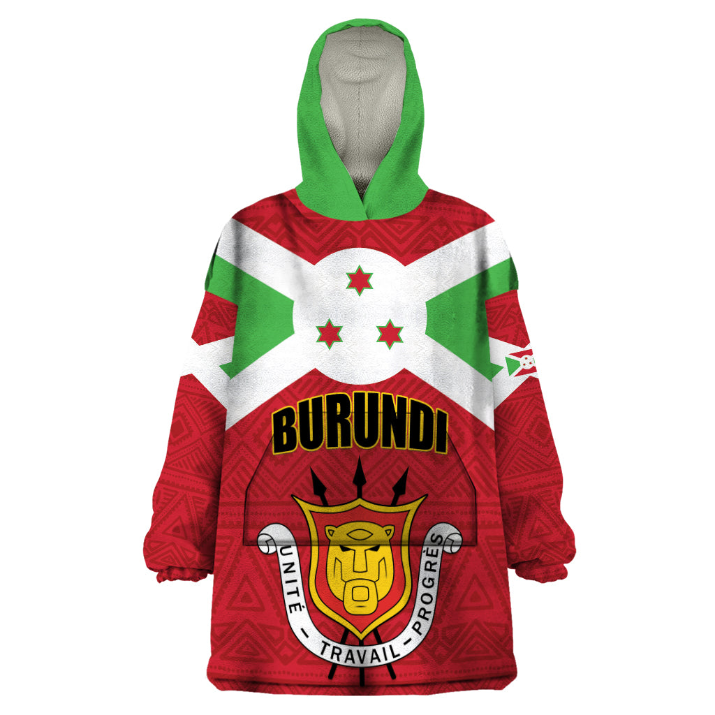 Personalized Burundi Wearable Blanket Hoodie Coat Of Arms African Pattern