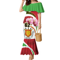 Personalized Burundi Independence Day Family Matching Mermaid Dress and Hawaiian Shirt Coat Of Arms Bujumbura Flower - Wonder Print Shop