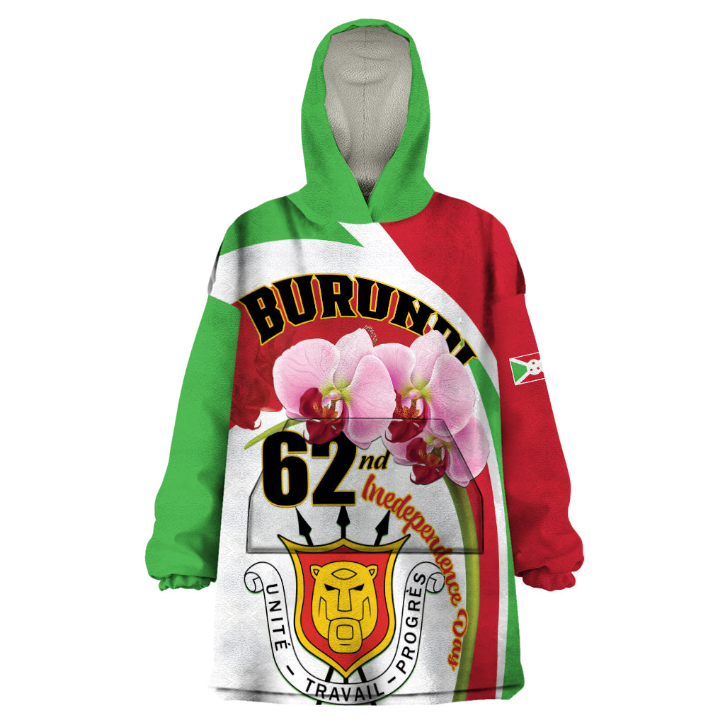 Personalized Burundi Independence Day Wearable Blanket Hoodie Coat Of Arms Bujumbura Flower