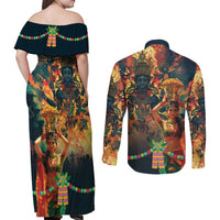 Bonalu Festival 2024 Couples Matching Off Shoulder Maxi Dress and Long Sleeve Button Shirt Bonam Parikrama - Wonder Print Shop