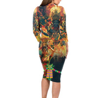 Bonalu Festival 2024 Long Sleeve Bodycon Dress Bonam Parikrama - Wonder Print Shop