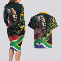 Nelson Mandela Birthday Couples Matching Long Sleeve Bodycon Dress and Hawaiian Shirt Leader of the Nation - Wonder Print Shop