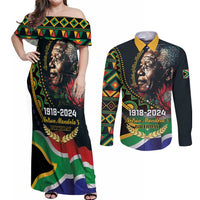 Nelson Mandela Birthday Couples Matching Off Shoulder Maxi Dress and Long Sleeve Button Shirt Leader of the Nation - Wonder Print Shop
