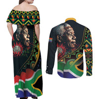 Nelson Mandela Birthday Couples Matching Off Shoulder Maxi Dress and Long Sleeve Button Shirt Leader of the Nation - Wonder Print Shop