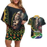 Nelson Mandela Birthday Couples Matching Off Shoulder Short Dress and Hawaiian Shirt Leader of the Nation - Wonder Print Shop