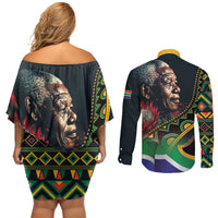 Nelson Mandela Birthday Couples Matching Off Shoulder Short Dress and Long Sleeve Button Shirt Leader of the Nation - Wonder Print Shop