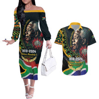 Nelson Mandela Birthday Couples Matching Off The Shoulder Long Sleeve Dress and Hawaiian Shirt Leader of the Nation - Wonder Print Shop