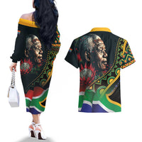 Nelson Mandela Birthday Couples Matching Off The Shoulder Long Sleeve Dress and Hawaiian Shirt Leader of the Nation - Wonder Print Shop