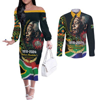 Nelson Mandela Birthday Couples Matching Off The Shoulder Long Sleeve Dress and Long Sleeve Button Shirt Leader of the Nation