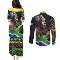 Nelson Mandela Birthday Couples Matching Puletasi and Long Sleeve Button Shirt Leader of the Nation - Wonder Print Shop