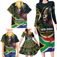 Nelson Mandela Birthday Family Matching Long Sleeve Bodycon Dress and Hawaiian Shirt Leader of the Nation - Wonder Print Shop