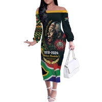 Nelson Mandela Birthday Family Matching Off The Shoulder Long Sleeve Dress and Hawaiian Shirt Leader of the Nation - Wonder Print Shop