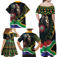 Nelson Mandela Birthday Family Matching Off Shoulder Maxi Dress and Hawaiian Shirt Leader of the Nation - Wonder Print Shop