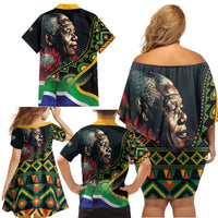 Nelson Mandela Birthday Family Matching Off Shoulder Short Dress and Hawaiian Shirt Leader of the Nation - Wonder Print Shop