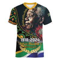 Nelson Mandela Birthday Women V-Neck T-Shirt Leader of the Nation - Wonder Print Shop