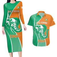 Ivory Coast Independence Day Couples Matching Long Sleeve Bodycon Dress and Hawaiian Shirt Cote d Ivoire Elephant - Wonder Print Shop
