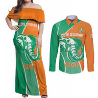 Ivory Coast Independence Day Couples Matching Off Shoulder Maxi Dress and Long Sleeve Button Shirt Cote d Ivoire Elephant - Wonder Print Shop