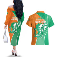 Ivory Coast Independence Day Couples Matching Off The Shoulder Long Sleeve Dress and Hawaiian Shirt Cote d Ivoire Elephant - Wonder Print Shop