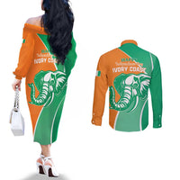 Ivory Coast Independence Day Couples Matching Off The Shoulder Long Sleeve Dress and Long Sleeve Button Shirt Cote d Ivoire Elephant