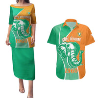 Ivory Coast Independence Day Couples Matching Puletasi and Hawaiian Shirt Cote d Ivoire Elephant - Wonder Print Shop