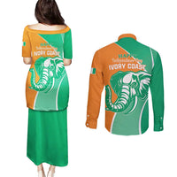 Ivory Coast Independence Day Couples Matching Puletasi and Long Sleeve Button Shirt Cote d Ivoire Elephant - Wonder Print Shop