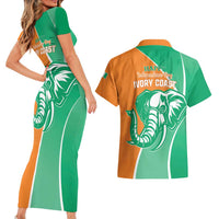 Ivory Coast Independence Day Couples Matching Short Sleeve Bodycon Dress and Hawaiian Shirt Cote d Ivoire Elephant - Wonder Print Shop