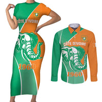 Ivory Coast Independence Day Couples Matching Short Sleeve Bodycon Dress and Long Sleeve Button Shirt Cote d Ivoire Elephant - Wonder Print Shop