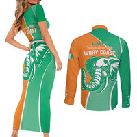 Ivory Coast Independence Day Couples Matching Short Sleeve Bodycon Dress and Long Sleeve Button Shirt Cote d Ivoire Elephant - Wonder Print Shop