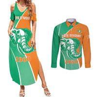 Ivory Coast Independence Day Couples Matching Summer Maxi Dress and Long Sleeve Button Shirt Cote d Ivoire Elephant - Wonder Print Shop