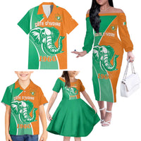 Ivory Coast Independence Day Family Matching Off The Shoulder Long Sleeve Dress and Hawaiian Shirt Cote d Ivoire Elephant - Wonder Print Shop