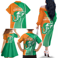 Ivory Coast Independence Day Family Matching Off The Shoulder Long Sleeve Dress and Hawaiian Shirt Cote d Ivoire Elephant - Wonder Print Shop