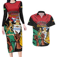 Personalized Guyana Emancipation Day Couples Matching Long Sleeve Bodycon Dress and Hawaiian Shirt Jaguar Skin Pattern - Wonder Print Shop