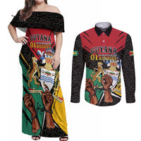 Personalized Guyana Emancipation Day Couples Matching Off Shoulder Maxi Dress and Long Sleeve Button Shirt Jaguar Skin Pattern - Wonder Print Shop