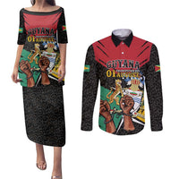 Personalized Guyana Emancipation Day Couples Matching Puletasi and Long Sleeve Button Shirt Jaguar Skin Pattern - Wonder Print Shop