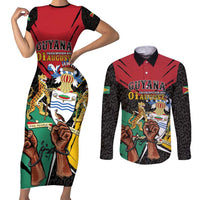 Personalized Guyana Emancipation Day Couples Matching Short Sleeve Bodycon Dress and Long Sleeve Button Shirt Jaguar Skin Pattern - Wonder Print Shop