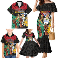 Personalized Guyana Emancipation Day Family Matching Mermaid Dress and Hawaiian Shirt Jaguar Skin Pattern - Wonder Print Shop