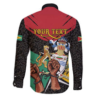 Personalized Guyana Emancipation Day Family Matching Off The Shoulder Long Sleeve Dress and Hawaiian Shirt Jaguar Skin Pattern - Wonder Print Shop