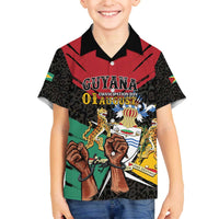 Personalized Guyana Emancipation Day Family Matching Off The Shoulder Long Sleeve Dress and Hawaiian Shirt Jaguar Skin Pattern - Wonder Print Shop