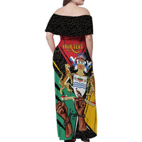 Personalized Guyana Emancipation Day Family Matching Off Shoulder Maxi Dress and Hawaiian Shirt Jaguar Skin Pattern - Wonder Print Shop