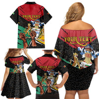 Personalized Guyana Emancipation Day Family Matching Off Shoulder Short Dress and Hawaiian Shirt Jaguar Skin Pattern - Wonder Print Shop