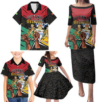 Personalized Guyana Emancipation Day Family Matching Puletasi and Hawaiian Shirt Jaguar Skin Pattern - Wonder Print Shop