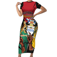 Personalized Guyana Emancipation Day Short Sleeve Bodycon Dress Jaguar Skin Pattern - Wonder Print Shop