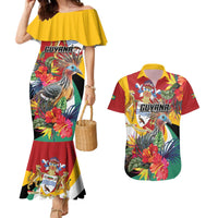 Personalized Guyana Canje Pheasant Couples Matching Mermaid Dress and Hawaiian Shirt Tropical Flowers - Wonder Print Shop