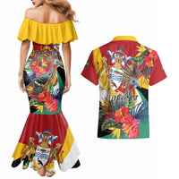 Personalized Guyana Canje Pheasant Couples Matching Mermaid Dress and Hawaiian Shirt Tropical Flowers - Wonder Print Shop