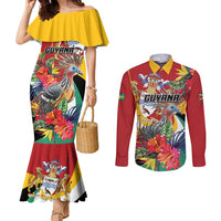 Personalized Guyana Canje Pheasant Couples Matching Mermaid Dress and Long Sleeve Button Shirt Tropical Flowers - Wonder Print Shop