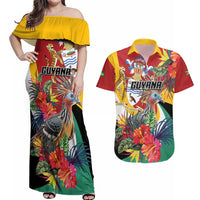 Personalized Guyana Canje Pheasant Couples Matching Off Shoulder Maxi Dress and Hawaiian Shirt Tropical Flowers - Wonder Print Shop