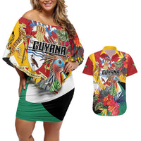 Personalized Guyana Canje Pheasant Couples Matching Off Shoulder Short Dress and Hawaiian Shirt Tropical Flowers - Wonder Print Shop