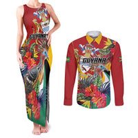 Personalized Guyana Canje Pheasant Couples Matching Tank Maxi Dress and Long Sleeve Button Shirt Tropical Flowers - Wonder Print Shop