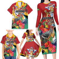 Personalized Guyana Canje Pheasant Family Matching Long Sleeve Bodycon Dress and Hawaiian Shirt Tropical Flowers - Wonder Print Shop